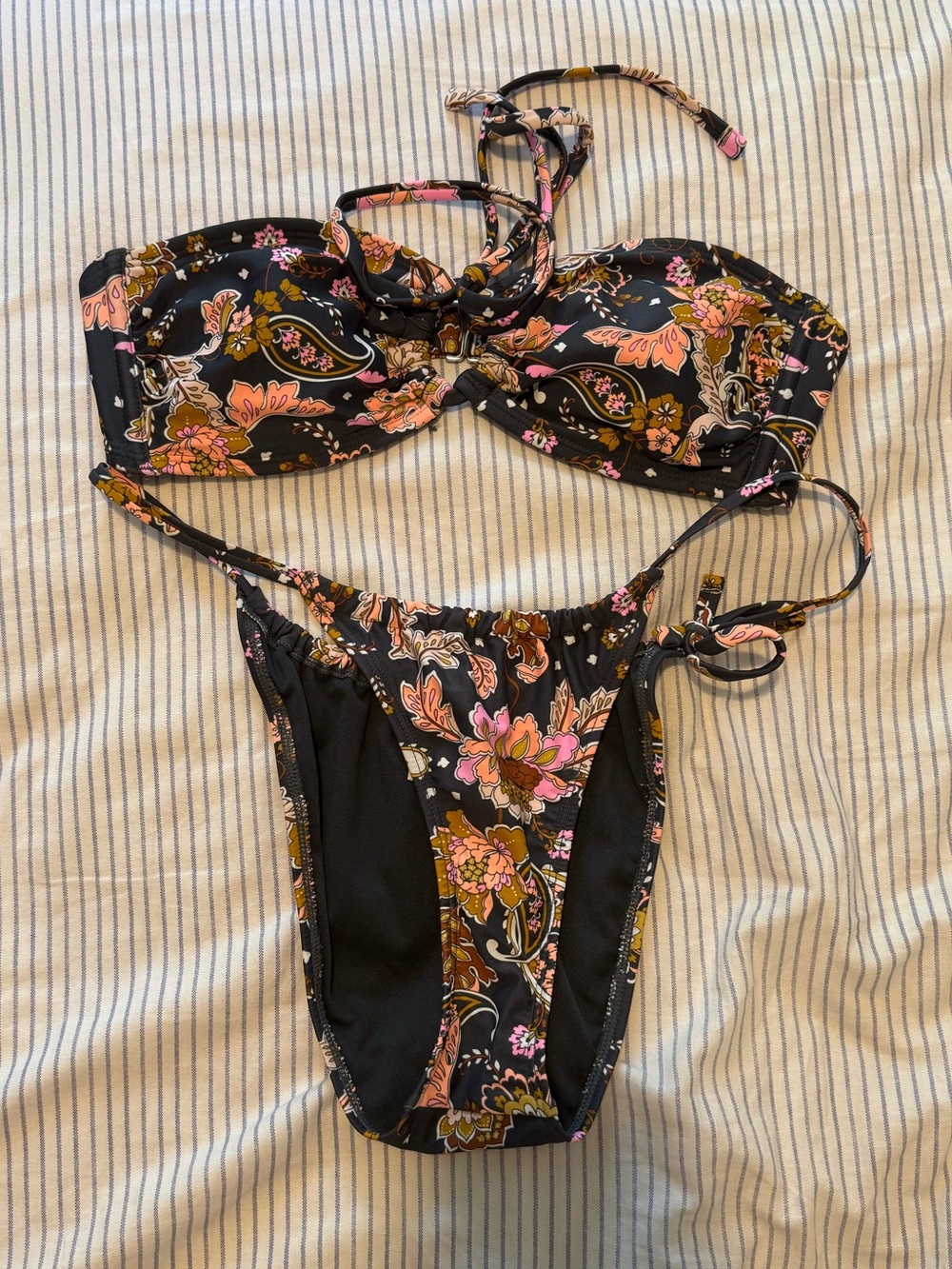 Xhilaration Black Floral Trim Two-Piece Bikini